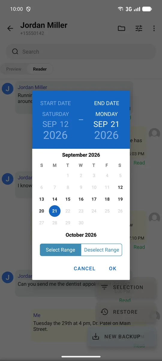 Select By Date dialog with a start and end date
