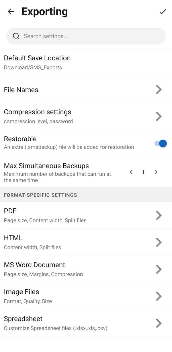 Exporting settings with Default Save Location at the top